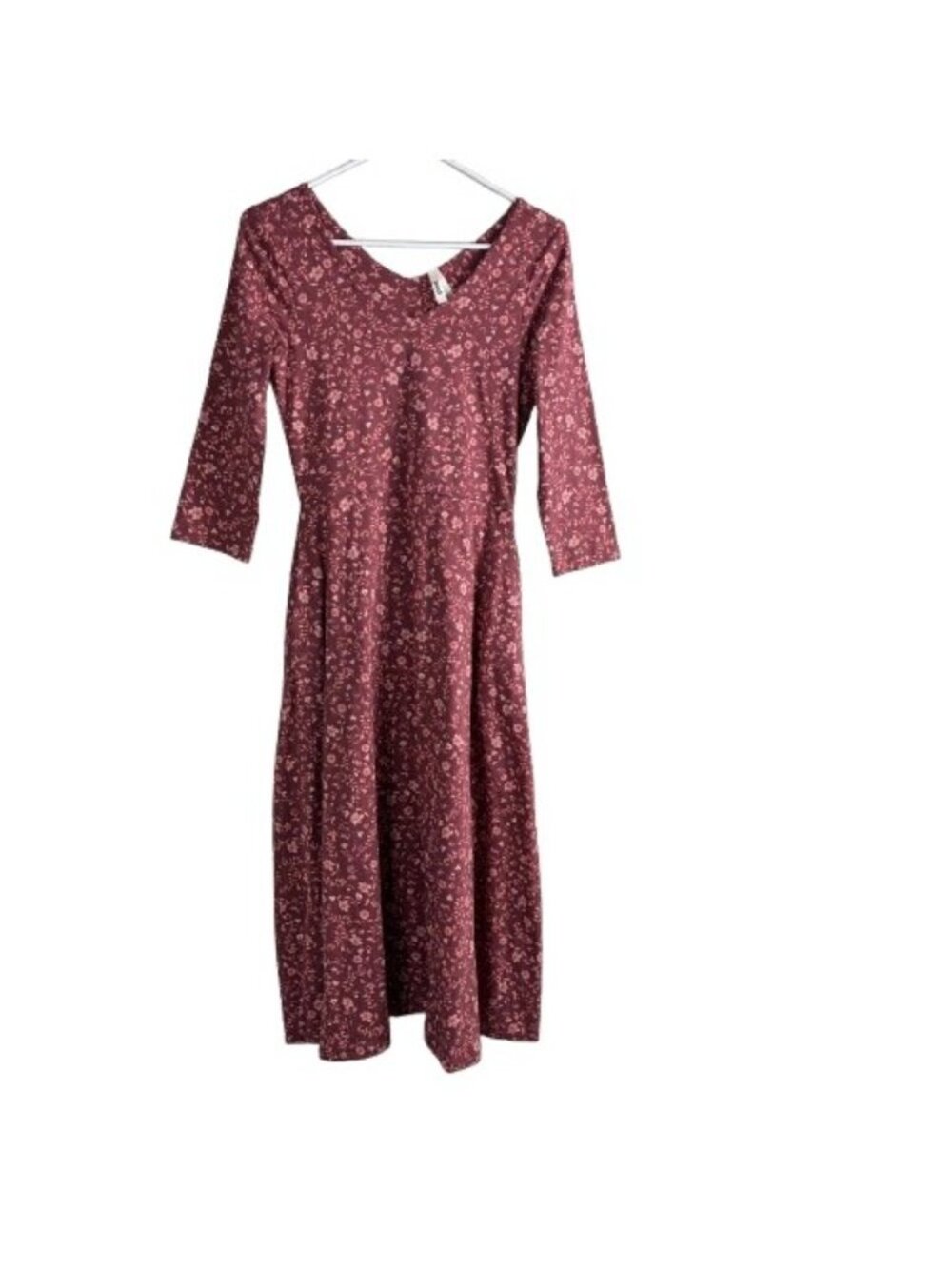 Pact Organic Cotton Midi Dress S Red Floral Fit Flare Cottagecore V Neck Boho - Picture 2 of 7